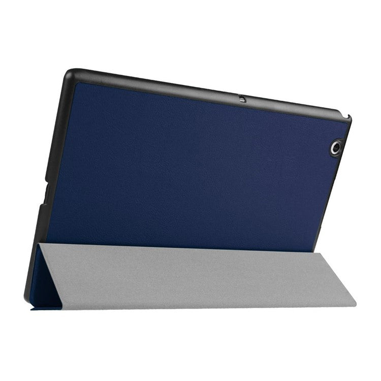 Custer Texture Leather Case Cover with Tri-fold Stand Cover for Sony Xperia Z4 Tablet - Dark Blue