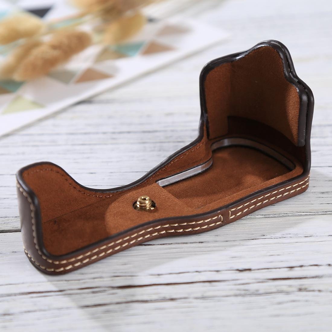 1/4 inch Thread PU Leather Camera Half Case Base for Canon EOS M3 (Coffee)
