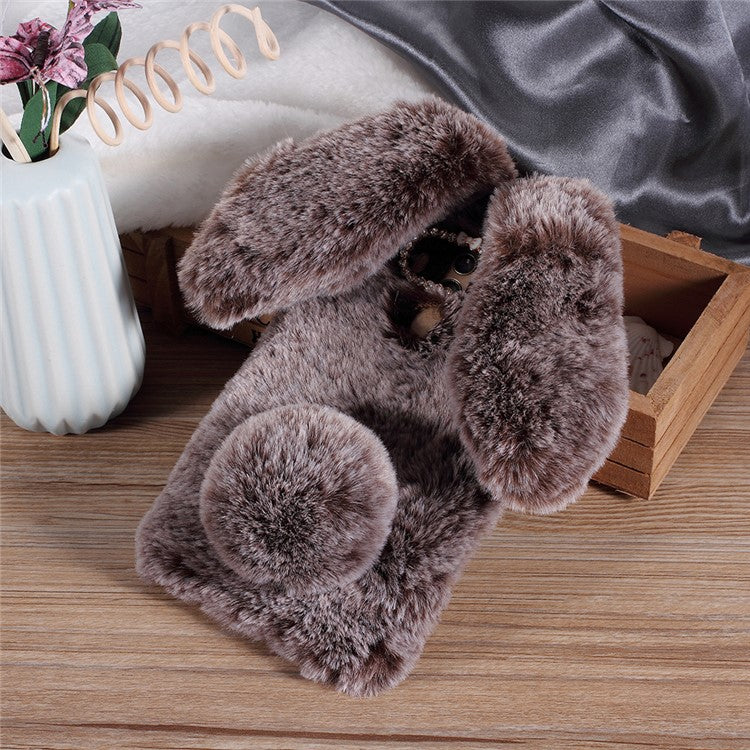 Rabbit Shape Fluffy Fur Coated Rhinestone TPU Protective Case for Huawei Mate 10 Pro - Coffee