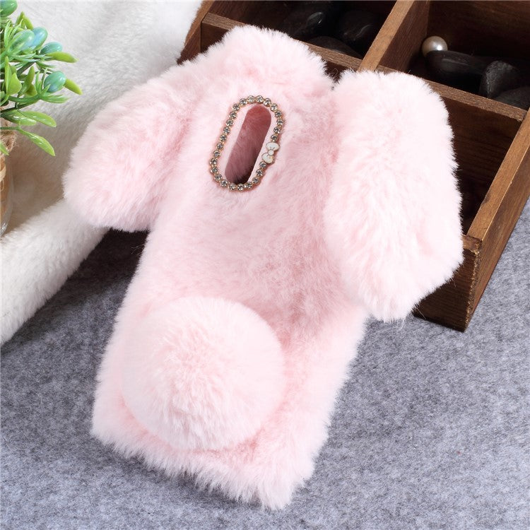 Rabbit Shape Fluffy Fur Coated Rhinestone TPU Protective Mobile Shell for Huawei P20 - Pink