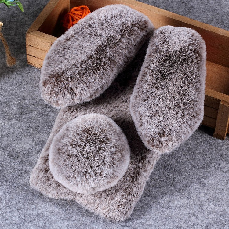 For Huawei P20 Lite / Nova 3e (China) Rabbit Shape Fluffy Fur Coated Rhinestone TPU Protective Back Cover - Brown