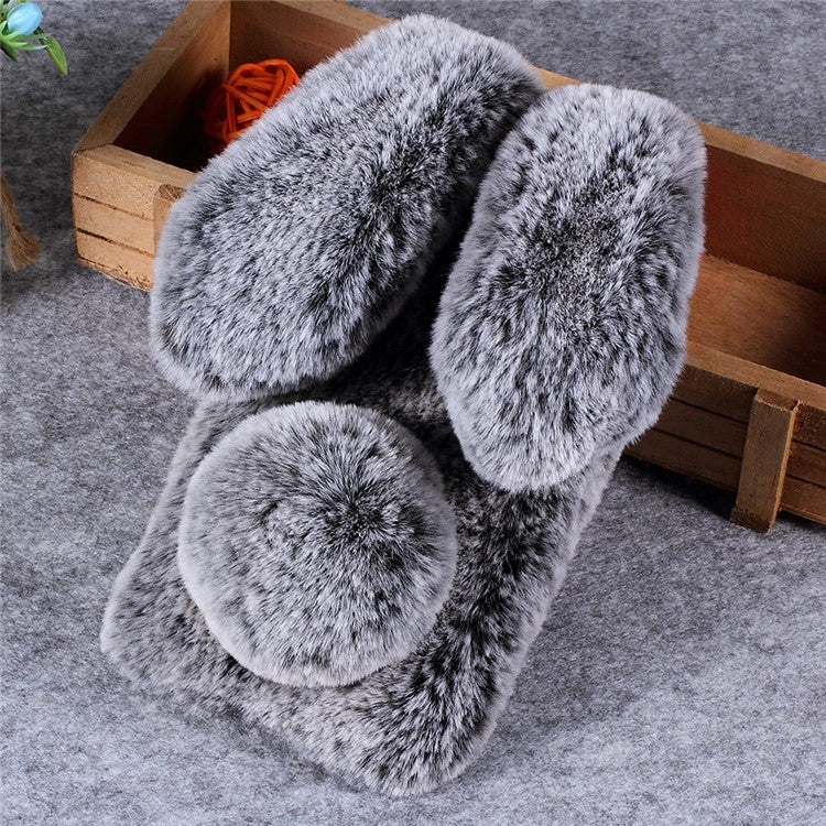 For Huawei P20 Lite / Nova 3e (China) Rabbit Shape Fluffy Fur Coated Rhinestone TPU Protective Mobile Shell - Dark Grey