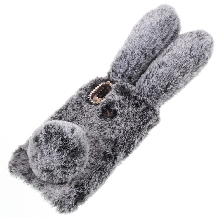 For Huawei P20 Lite / Nova 3e (China) Rabbit Shape Fluffy Fur Coated Rhinestone TPU Protective Mobile Shell - Dark Grey