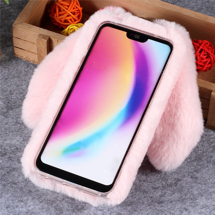 Rabbit Shape Fluffy Fur Coated Rhinestone TPU Cellphone Shell for Huawei P20 Lite / Nova 3e (China) - Pink