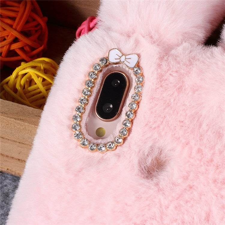 Rabbit Shape Fluffy Fur Coated Rhinestone TPU Cellphone Shell for Huawei P20 Lite / Nova 3e (China) - Pink