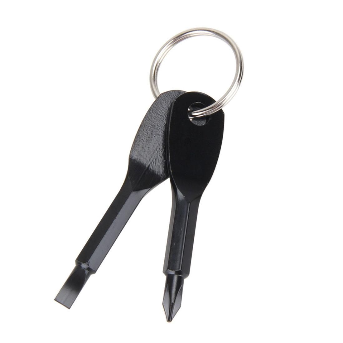 Outdoor Portable 2 in 1 Slotted + Cross Screwdriver Set Tool with Keyring (Black)