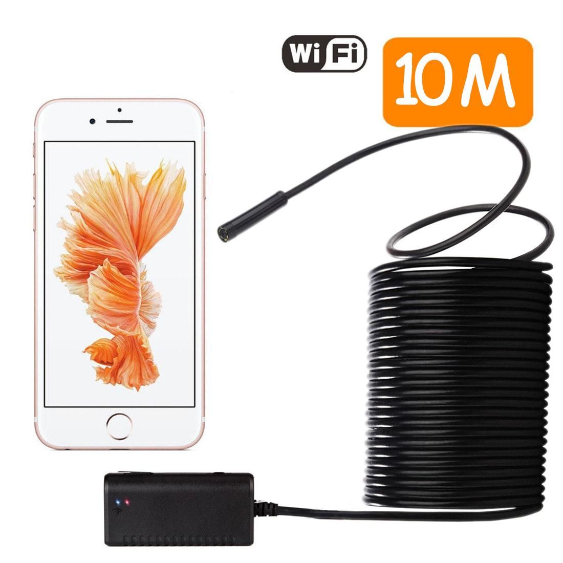 10m WiFi Endoscope Snake Tube Inspection Camera with 6 LED for Android & iOS 6 Or Above & Tablet PC, Wireless Distance: About 15m, Lens Diameter: 5.5mm (Black)