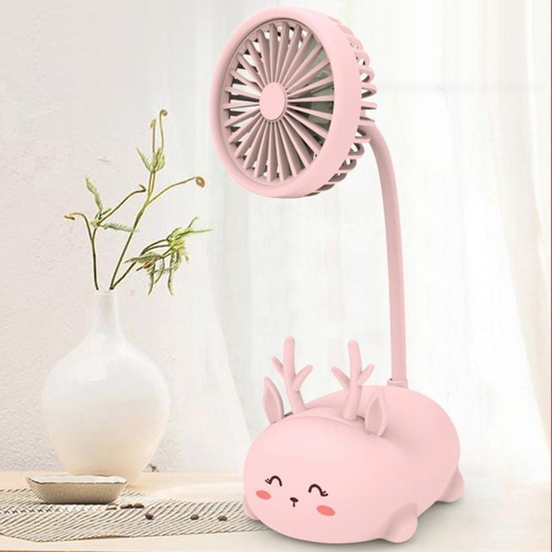 Student Desktop Learning Cute Cartoon Mini Fan, Style:Fawn (Pink)