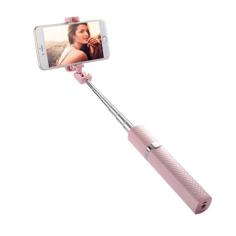 CYKE S3 Hidden One-piece Lipstick Shape Wireless Bluetooth Selfie Stick with Rear Mirror (Pink)