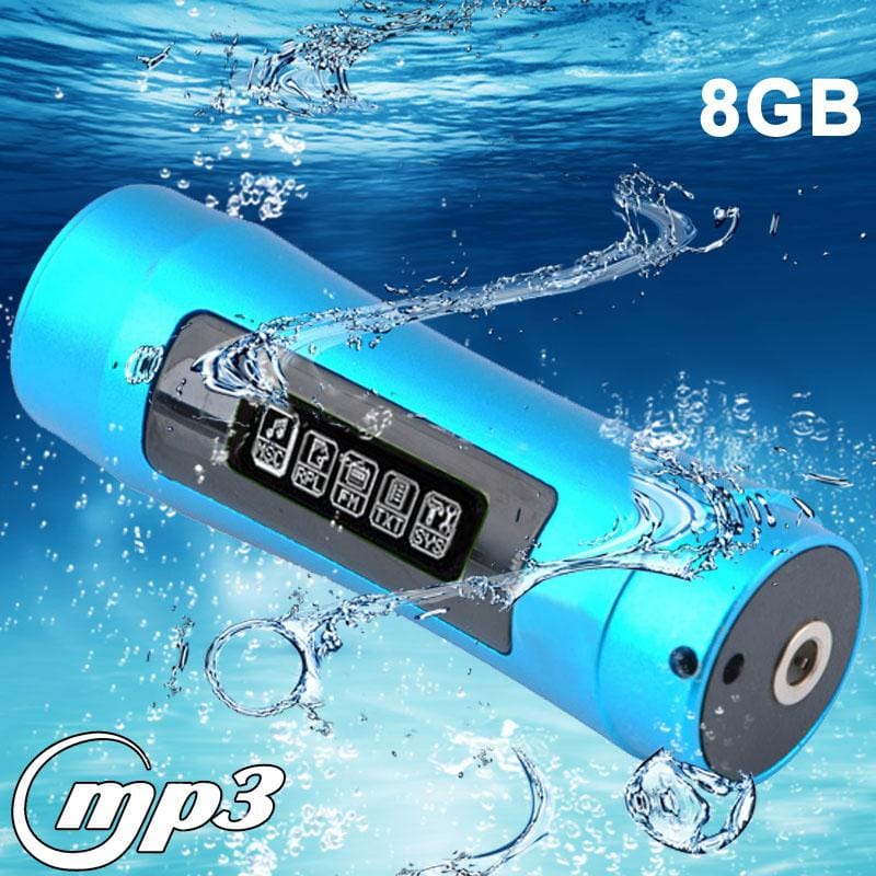 8GB Waterproof IPX8 Rechargeable MP3 Player with Screen and FM Radio Function , Blue (Black)