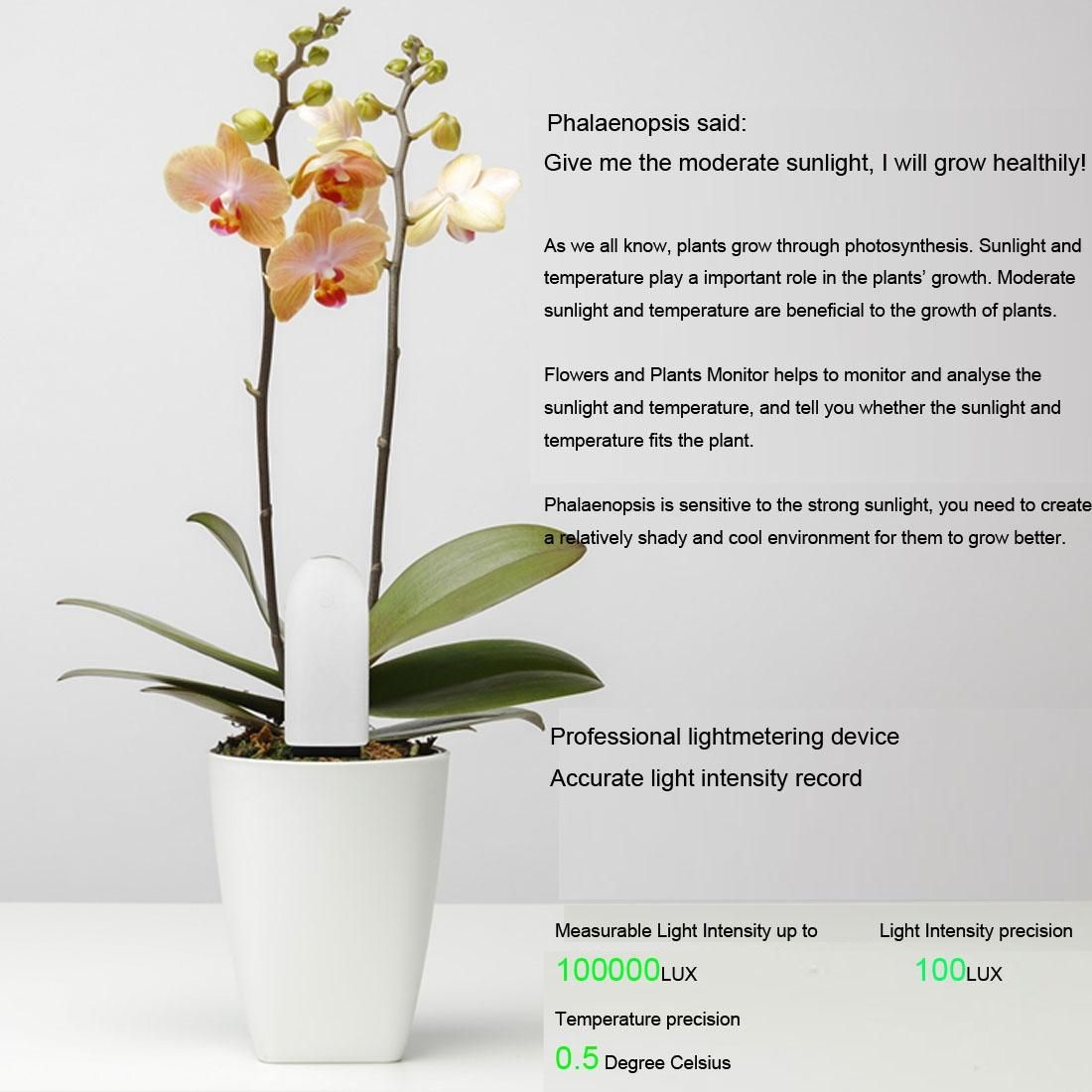 International Version Original Xiaomi Mi Bluetooth Smart Plants Monitor Flower and Plants Tester Mi Plants Nutrient / Soil Moisture / Temperature / Light Sensor Detector (White)