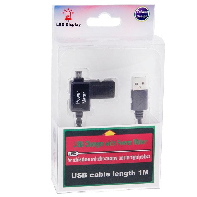 USB Charger with Power Meter Tester Voltage LED Display for Mobile Phones / Tablets, Cable Length: 1m