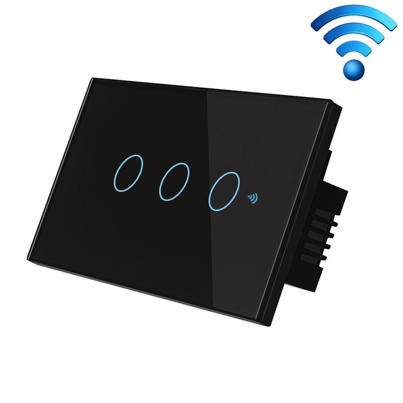 TC120 Wifi Smart Light Switch Glass Screen Touch Panel Voice Control Wireless Wall Switch Work with Alexa Echo / Google Home (Black)
