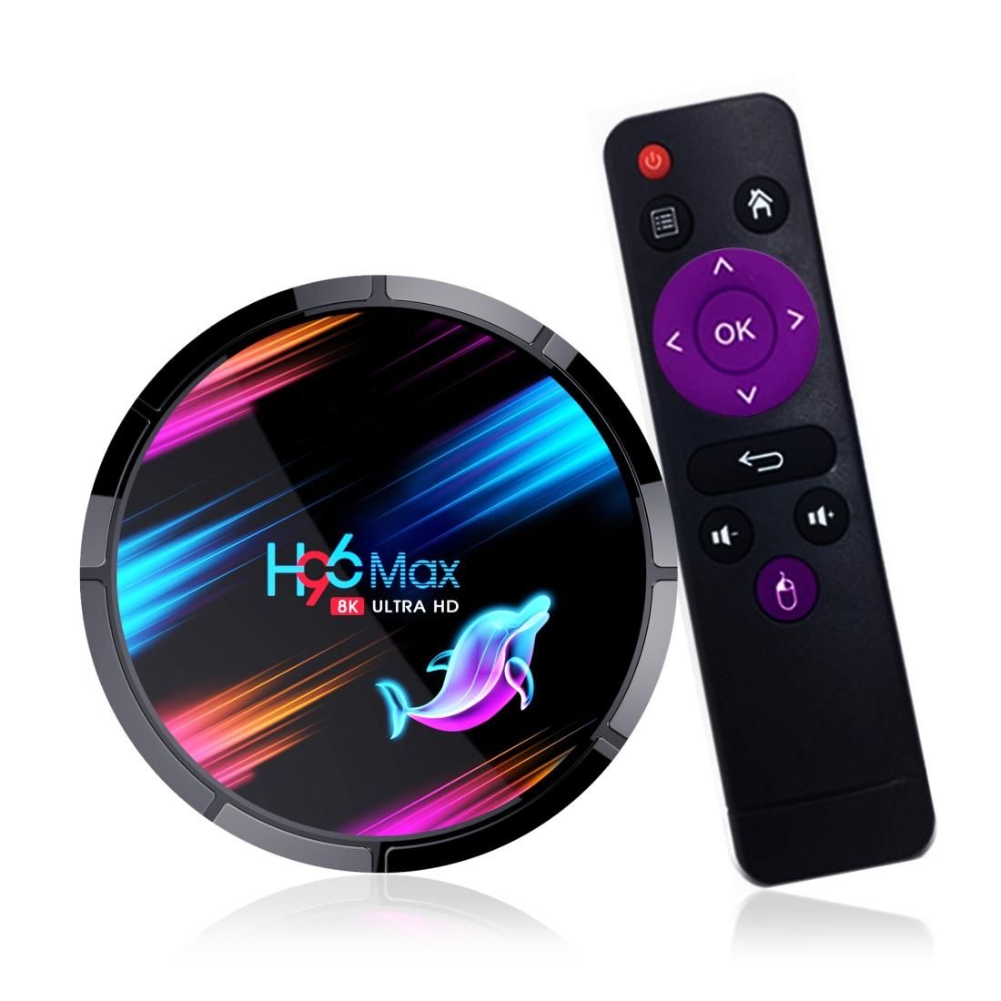 H96 MAX X3 8K UHD Smart TV Box with Remote Controller, Android 9.0 Amlogic S905X3 64-bit Quad-Core ARM Cortex A55 CPU, 4GB+32GB, Support Dual Band WiFi / AV / HDMI / RJ45 / SPDIF / USB / TF Card
