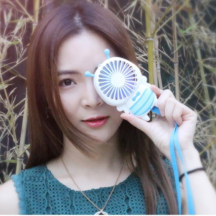 Portable Bee Shaped USB Rechargeable Mute Mini Cooling Handheld Fan with Light (Blue)