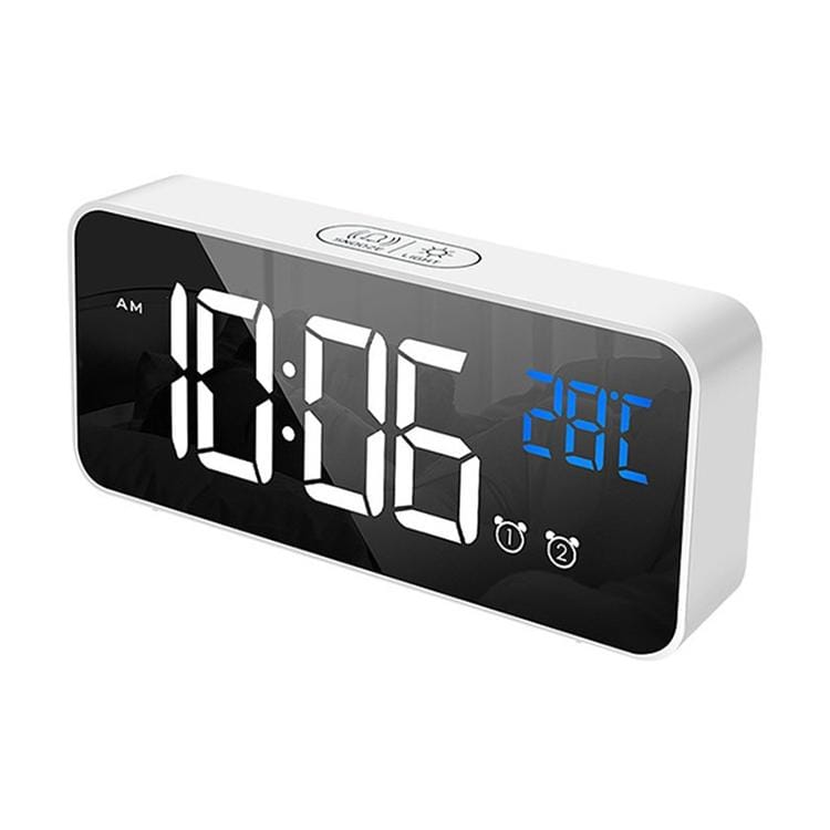 Bedside Alarm Clock Sound Control Mirror LED Music Clock (White)