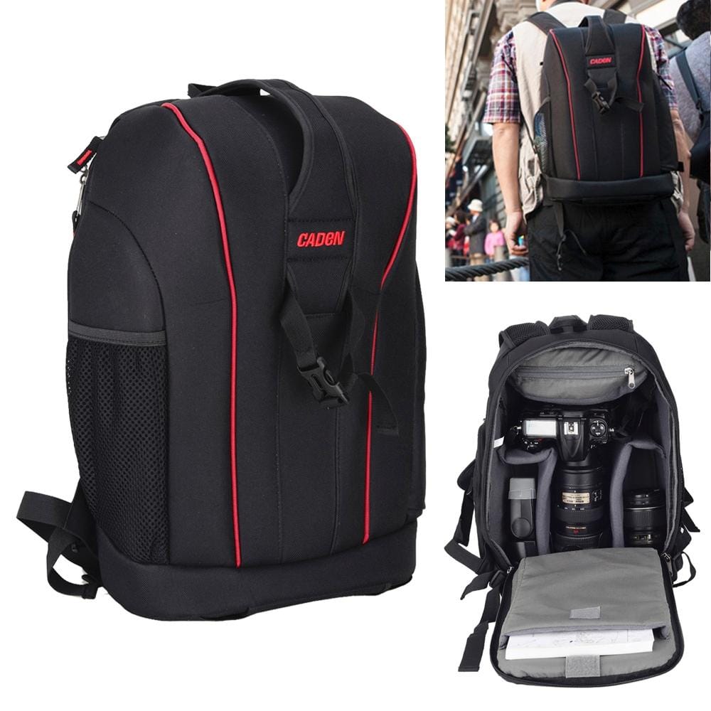 CADEN K6 Large Capacity Tscope Sling Shoulder Cross Digital Camera Bags Case Travel Backpack for Canon Nikon Sony, Size: 43*28*16cm (Black)