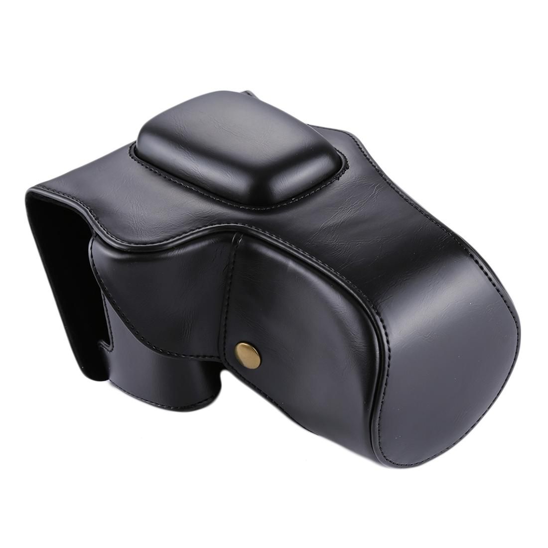 Full Body Camera PU Leather Case Bag for Canon EOS 200D (Black)