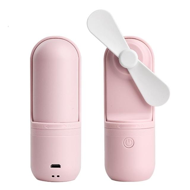 USB Charging Handheld Mini Folding Fan Desktop Fan (Pink)