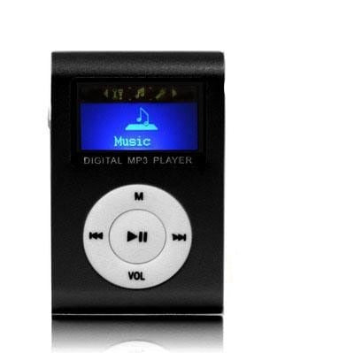 TF Card Slot MP3 Player with LCD Screen, Metal Clip (Black)