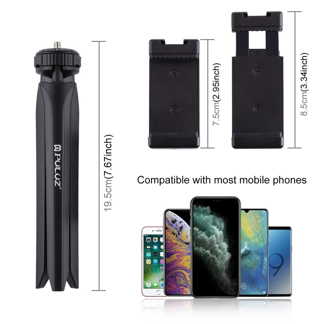 PULUZ Pocket Mini Plastic Tripod Mount with Phone Clamp for Smartphones (Pink)