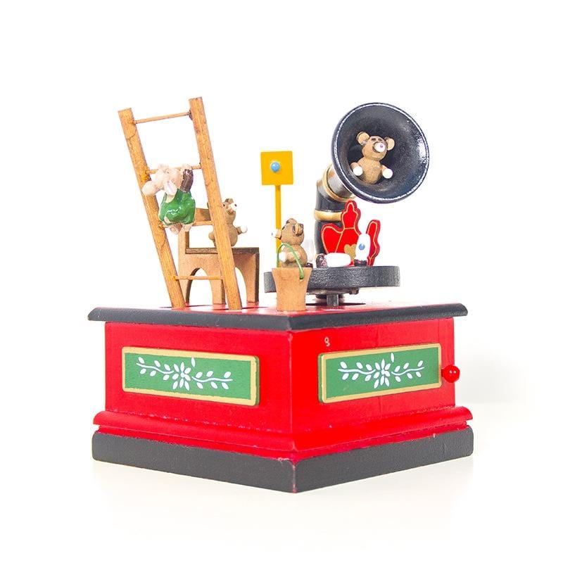 2 PCS Christmas Wooden Painted Music Box Cartoon Radio Shape Music Box Decoration (Red)