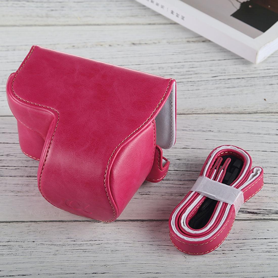 Full Body Camera PU Leather Case Bag with Strap for Sony A6000 / A6300 / Nex 6 (Magenta)