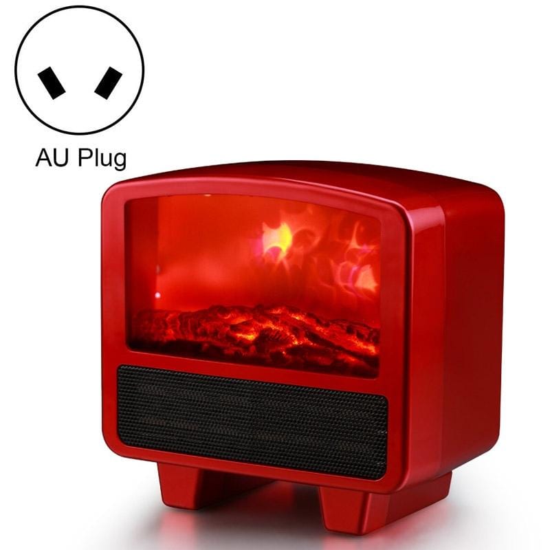 Home Office Small 3d Flame Desktop Fireplace Heater, Plug Type:AU Plug (Red)
