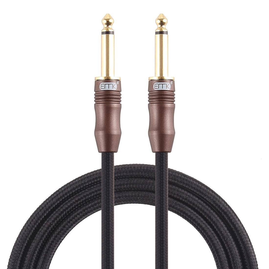 EMK 6.35mm Male to Male 3 Section Gold-plated Plug Cotton Braided Audio Cable for Guitar Amplifier Mixer, Length: 1.5m (Black)