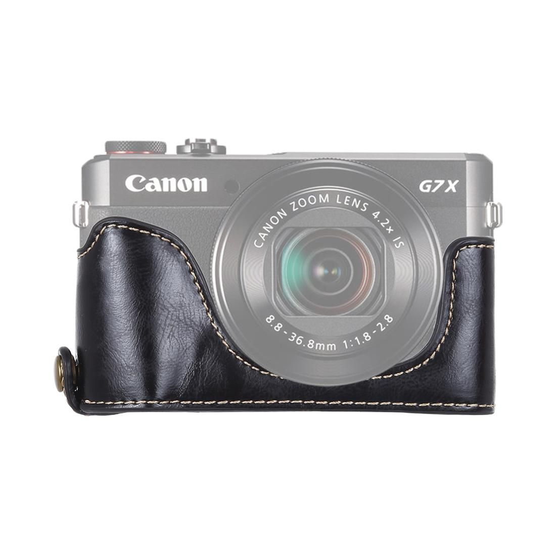1/4 inch Thread PU Leather Camera Half Case Base for Canon G7 X Mark II (Brown)