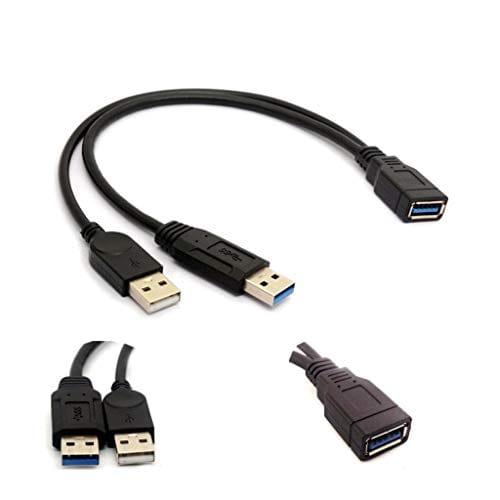Black USB 3.0 Female to Dual USB Male Extra Power Data Y Extension Cable for 2.5Mobile Hard Disk