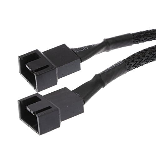 2 x 4 pin Fan Y Splitter Power Extension Cable 2 Fans Splitter Lead All Black Sleeved