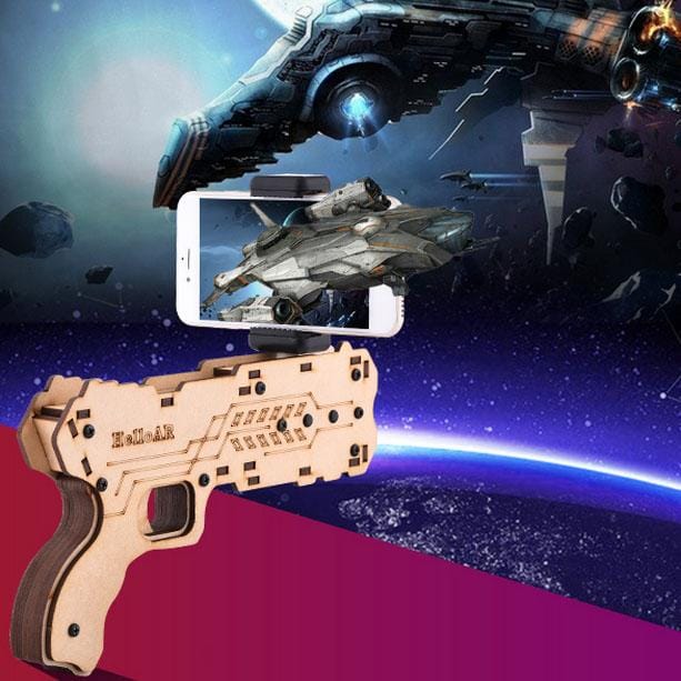 AR Shooting Game Bluetooth Wooden Toy Gun with Clip for iOS & Android Phones with 55-83mm Width, Size: L
