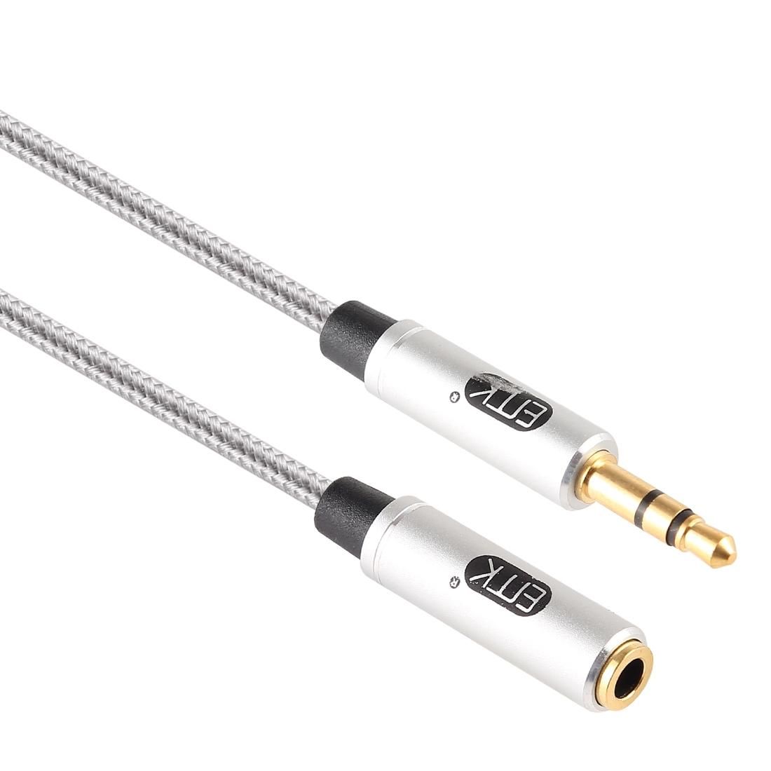 EMK 3.5mm Male to Female Gold-plated Plug Cotton Braided Audio Cable for Speaker / Notebooks / Headphone, Length: 0.5m (Grey)