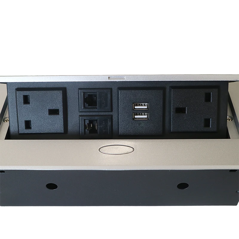 Desktop pop up Socket 2 UK plug with USB A&A charging with Telephone/ Network with 30cm cables