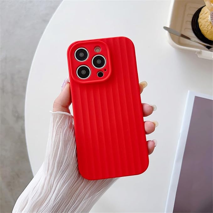 For iPhone 15 Pro Max Case Vertical Pattern Liquid Silicone Phone Cover -Red