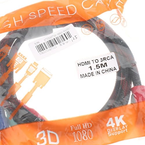 HDMI to 3 RCA, Nylon Braided HDMI Male to 3 RCA Male Video Audio AV Cable Cord Transmitter Adapter for HDTV DVD 1080P HD 5Ft / 1.5M