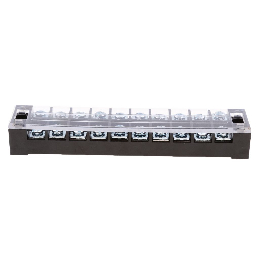 10 Position Screw Barrier Strip Terminal Block With Cover 25A Panel Mount