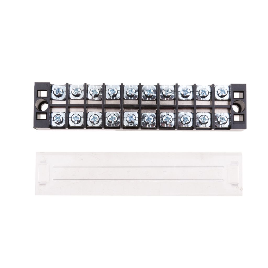 10 Position Screw Barrier Strip Terminal Block With Cover 25A Panel Mount