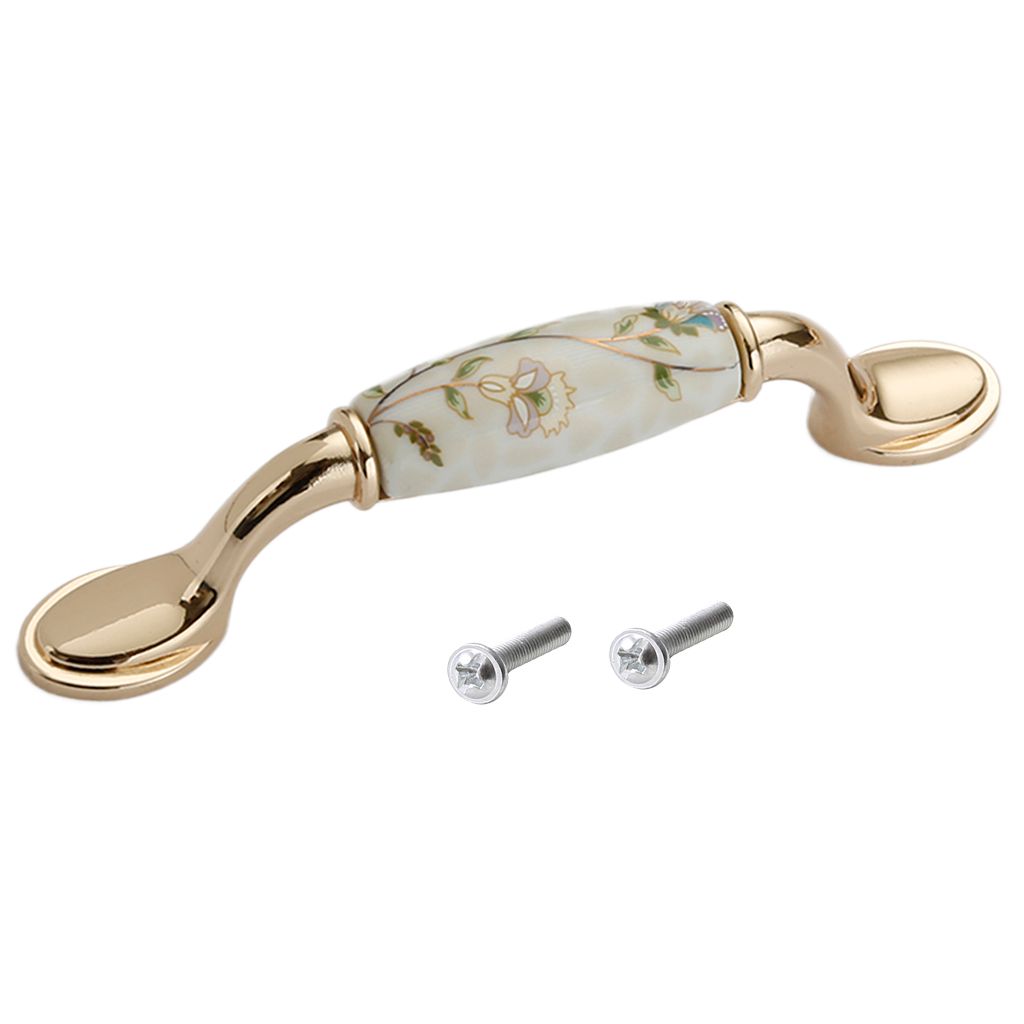 Pastoral Ceramic Cabinet Handles European Style Pulls Rose-gold Color Knob G