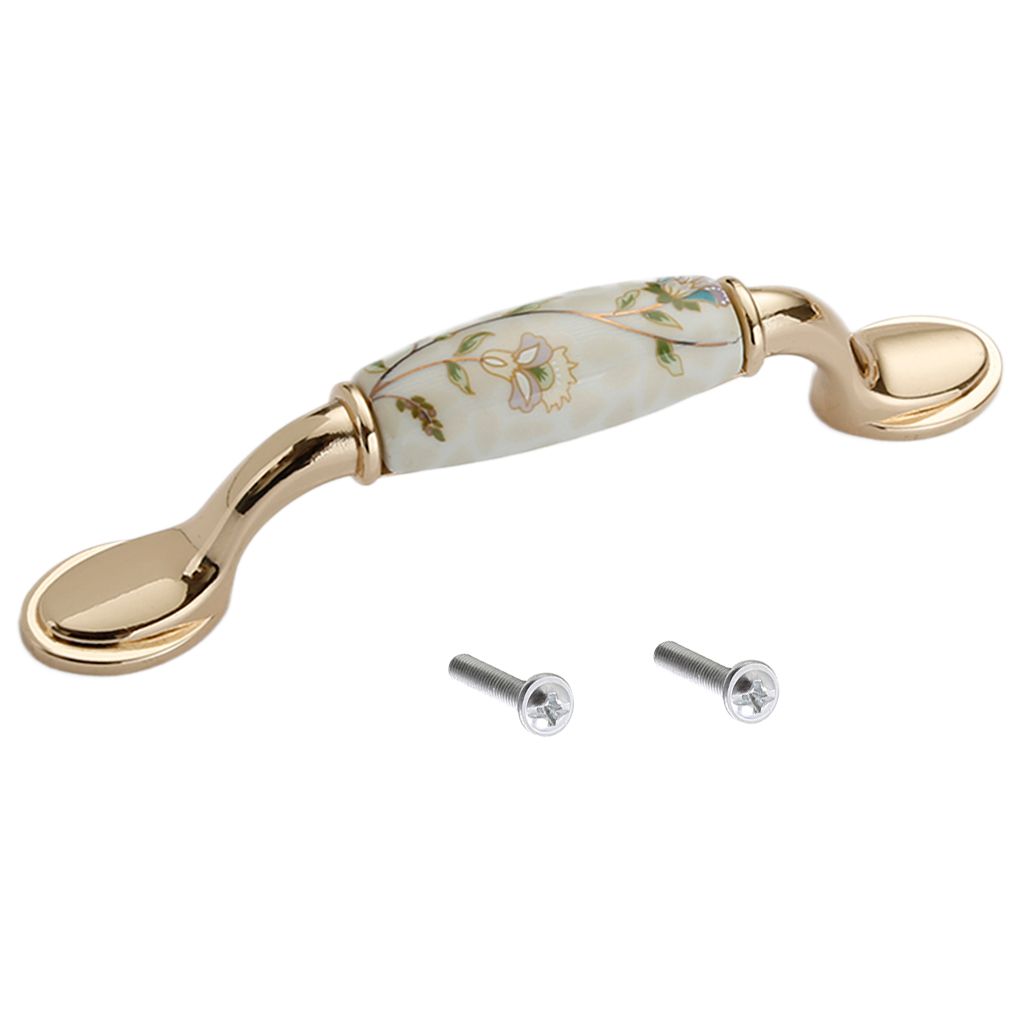 Pastoral Ceramic Cabinet Handles European Style Pulls Rose-gold Color Knob G
