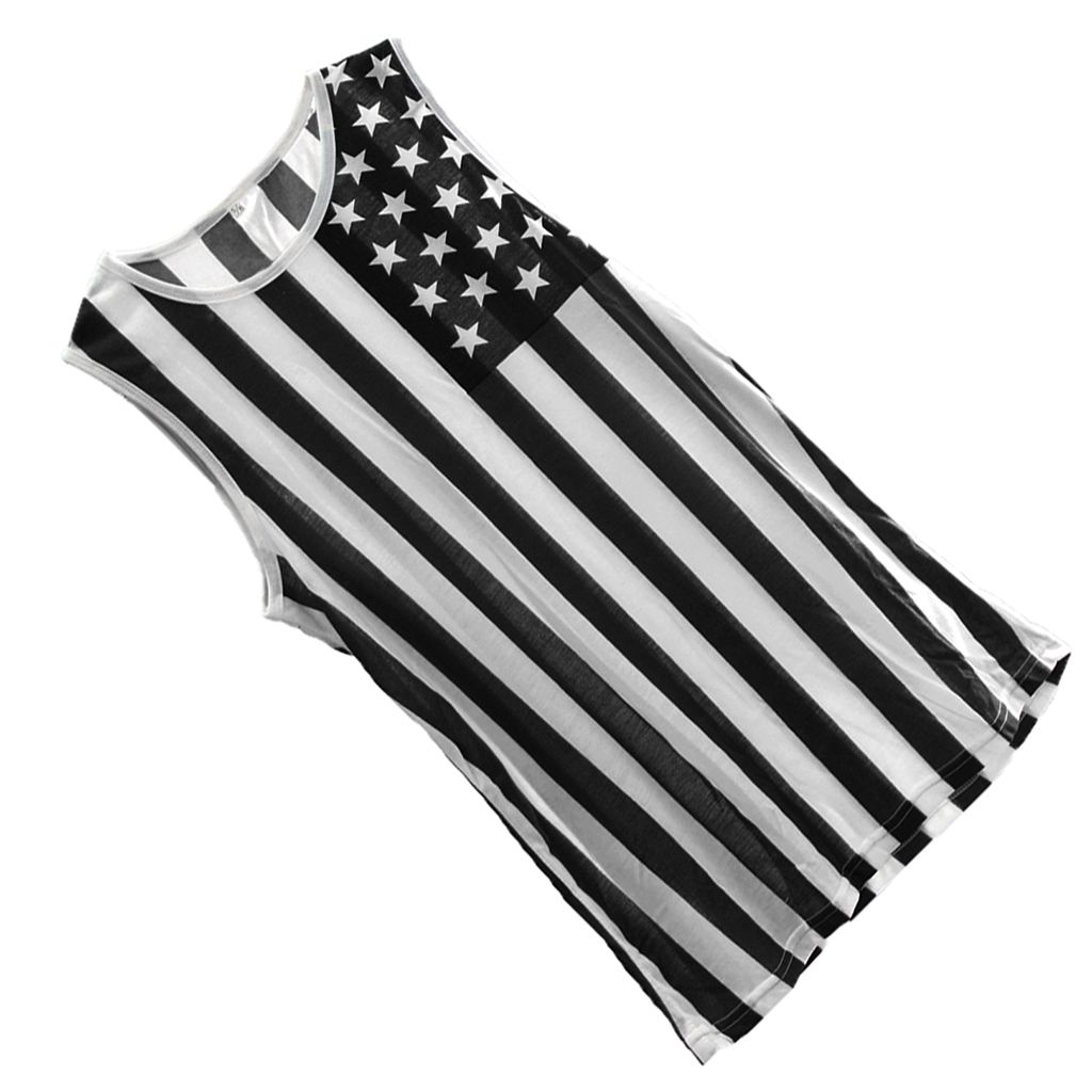 MMEN'S HIPOP USA NATIONAL FLAG TANK TOP AMERICAN SLEEVELESS TEE L Black