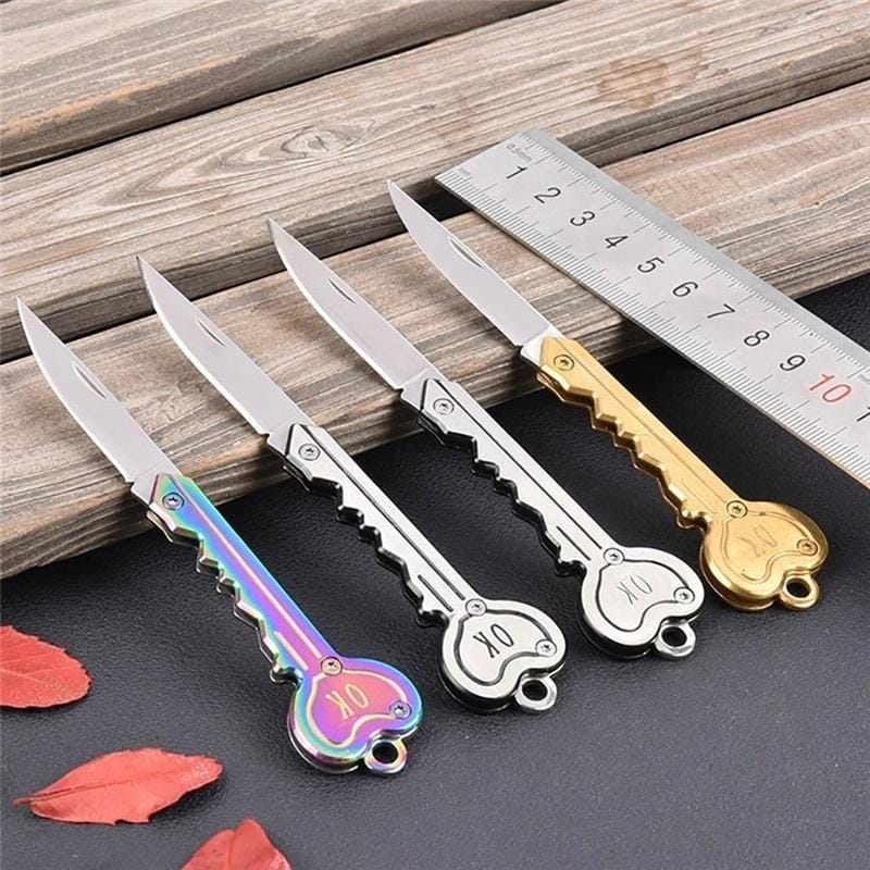 Mini Key Knife Camp Outdoor Keyring Ring Keychain Fold Self Defense Security Multi Tool (Multi-color)