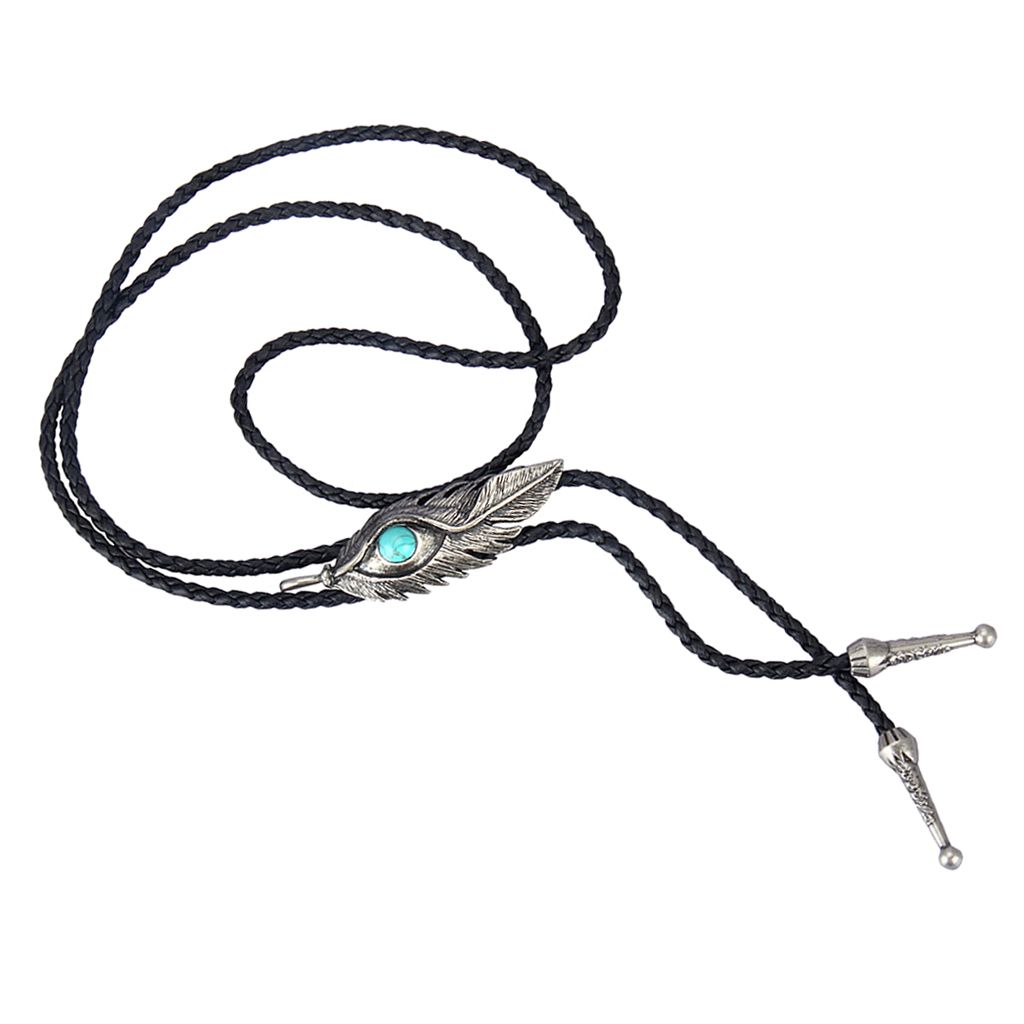 Vintage Alloy Feather Shape Western Cowboy Bolo Tie Necktie Ancient silver