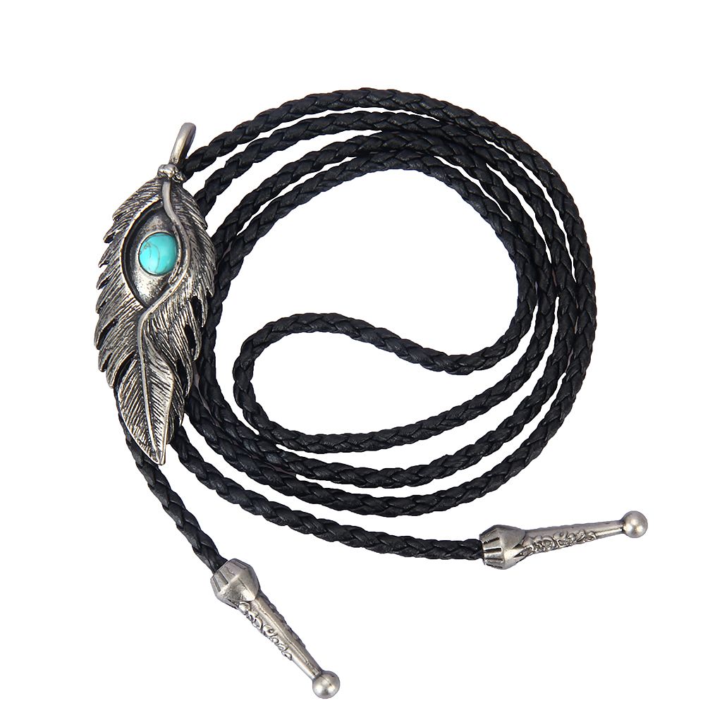 Vintage Alloy Feather Shape Western Cowboy Bolo Tie Necktie Ancient silver