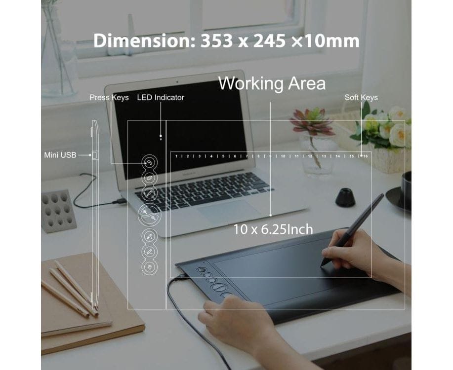 HUION H610PRO V2 5080LPI PROFESSIONAL ART USB GRAPHICS DRAWING TABLET FOR WINDOWS / MAC OS, WITH BATTERY-FREE PEN