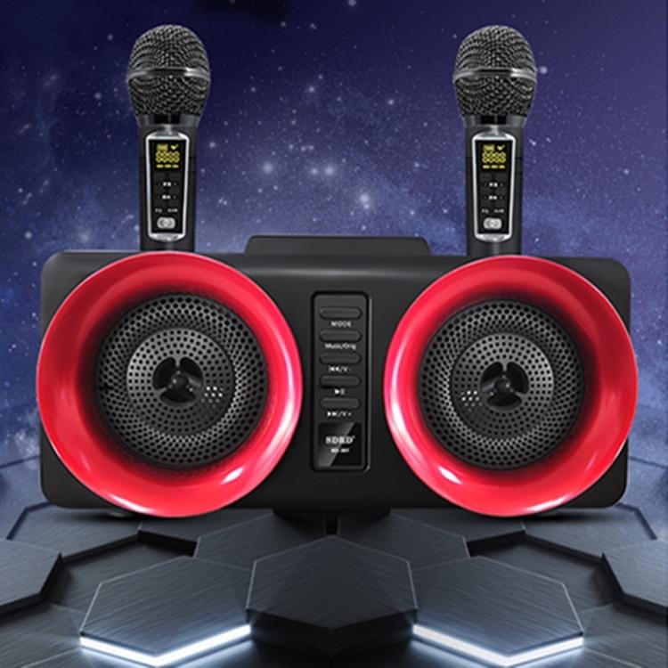 SDRD SD-307 2 in 1 Family KTV Portable Wireless Live Dual Microphone + Bluetooth Speaker (Gold)