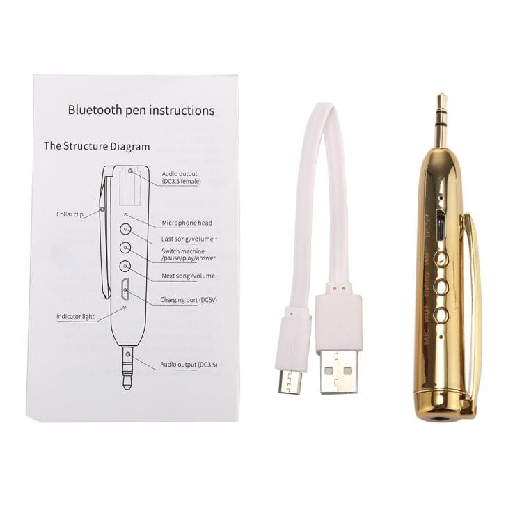 MP-S100 Multi-functional Bluetooth 4.2 3.5mm Audio Receiver Pen with Mic & Buttons, Supports Hands-free Answer(Gold)