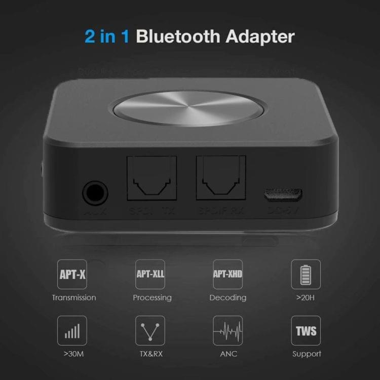 BT4863 Bluetooth V5.0+EDR Wireless Bluetooth Transmitter Receiver Adapter Stereo Audio Music Adapter with 3.5mm Audio Cable (Black)