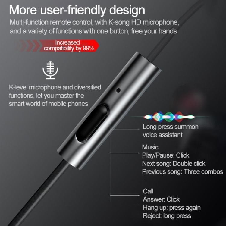 F2 1.2m Wired In Ear USB-C / Type-C Interface Metal HiFi Noise Reduction Earphones with Mic (Red)